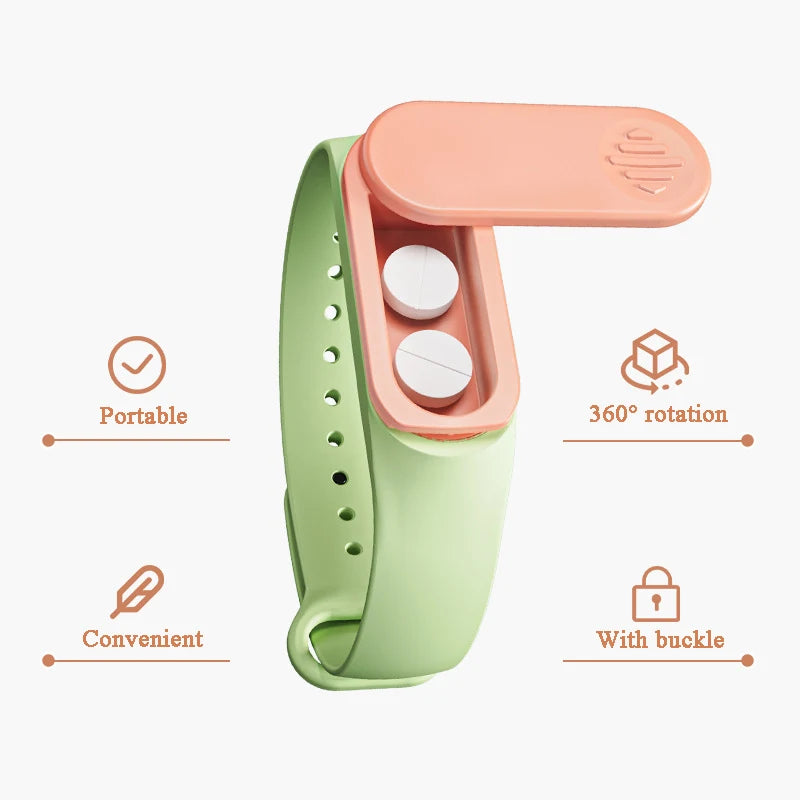 Wristband Pill Case Ultra-portable 360° Rotating with Buckle Travel Outdoor Daily Medication Container for Emergency Drug