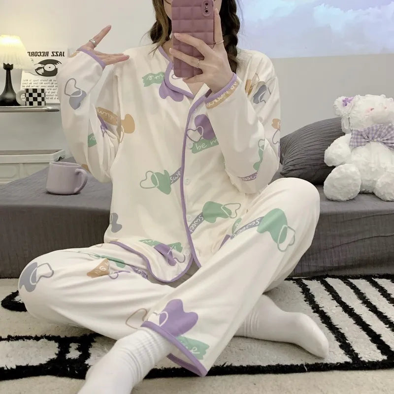 Spring And Summer 2-Piece Set Of Women's Breastfeeding Clothes Monthly Clothing Maternity Pajamas Women's Pajamas Homewea