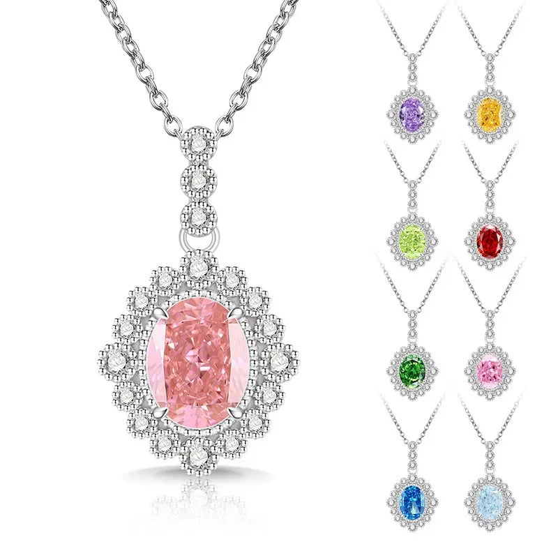 925 Sterling Silver Fashion Temperament Zircon Ice Flower Cut Pigeon Egg Necklace Birthday Party Anniversary Gift