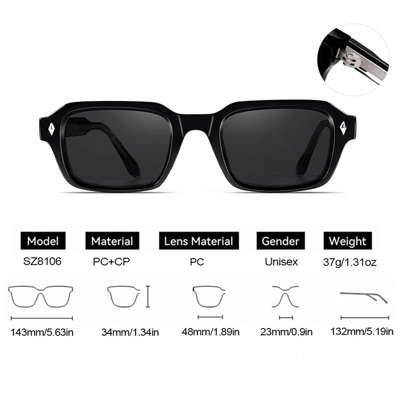 2025 New Small Square Frame Men's Sunglasses High Quality Propionic Acid Pin Technology Fashion Women Shades Punk Eyewear