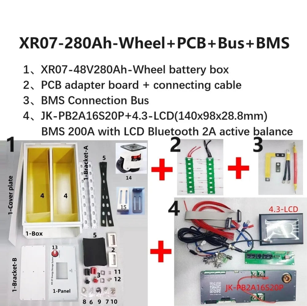 XR07 48V 280AH LiFePO4 Battery Case PowerBox Solar Home Energy Storage 16S 51.2v DIY Kit For JK BMS EVE CATL 280AH 302AH