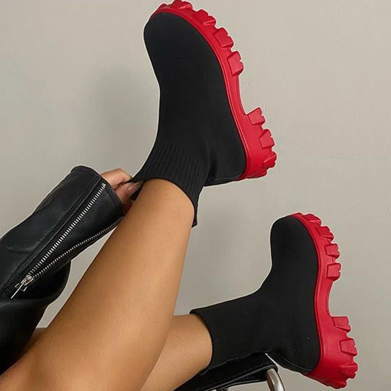 Women Boots Platform Boots For Autumn Summer Shoes Woman Slip On Platform Shoes Women Ankle Boots White Heels Short Botas Mujer