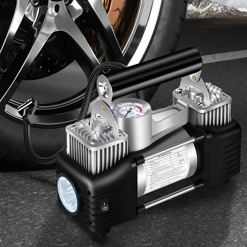 12V Portable Dual Cylinder Air Pump Heavy Duty Car Tire Inflator 150PSI Dual Cylinder Tire Inflator Electric Car Tyre Inflator