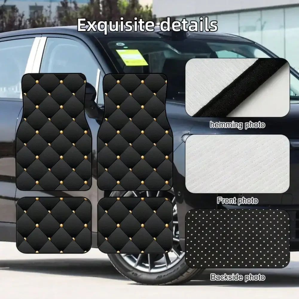 4PCS diamond, printed car floor mat, suitable for cars, trucks, SUVs, This floor mat is durable, car interior accessories
