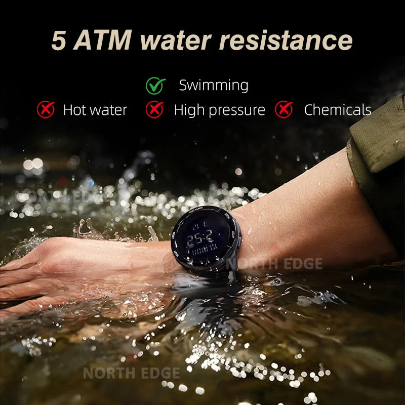 NORTH EDGE NEW TERRAX Men's Digital Military Watches Outdoor Sports Swimming Waterproof 50M Stopwatch Countdown Watch For Men