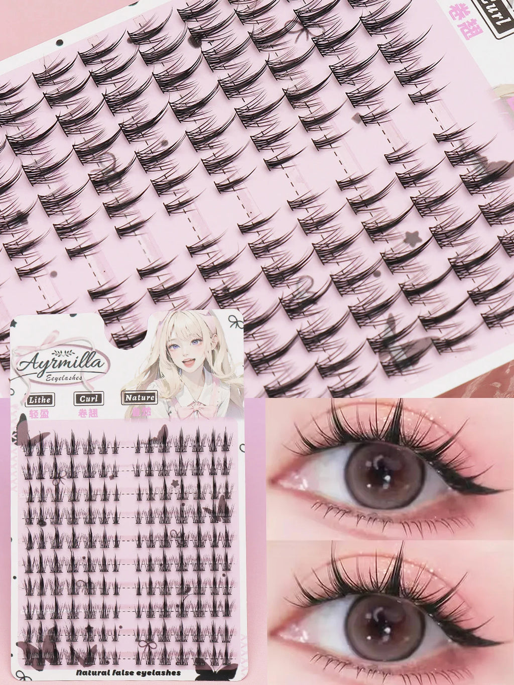 Ayr 80PCS C Curl Brown Style Eyelash Extension Winged Individual Lashes Natural Segmented Eyelash Bundles Makeup Tools
