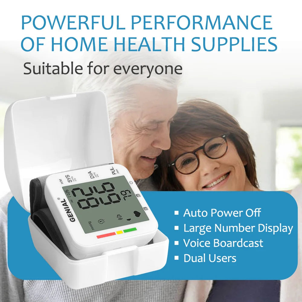 Blood Pressure Cuff Wrist, Universal Bp Cuff(5.3-8.4in) Large LCD Display 2 Users Total 240 Memories, 2 AAA Batteries & Carrying