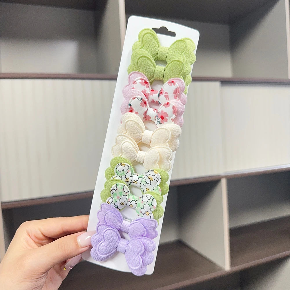 3/4/10Pcs Hot Sale Candy Color Hair Bows Clip Girls Double Layered Bow Cute Kid Bangs Hair Pin Cotton Safe Baby Hair Accessories