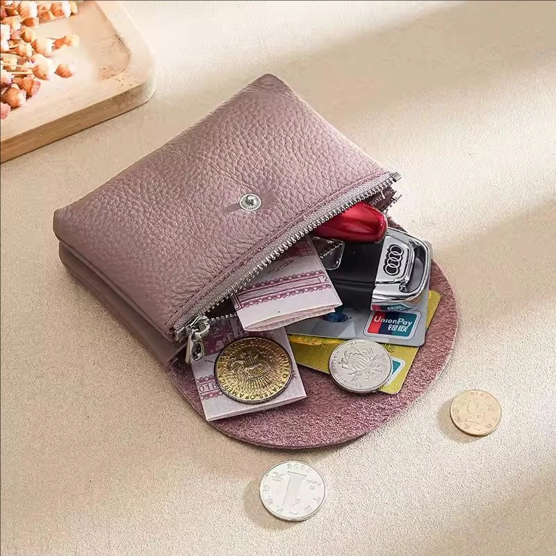 Custom Initials Fashion Women Genuine Leather Short Double Wallet Cute Small Coin Purse Mini Credit Card Holder Key Storage Bag