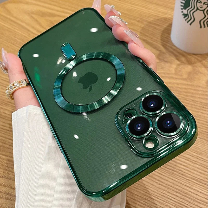 Luxury Transparent Magnetic For Phone Case For iPhone 14 Plus 13 12 11 15 16 17 18 Pro Max AIr Clear Plating Silicone Cover