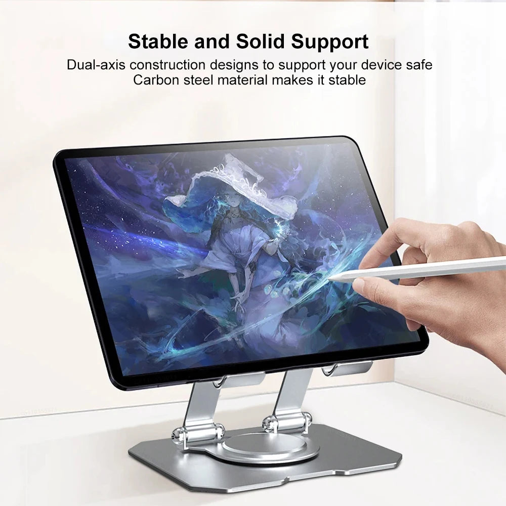 Tablet Holder Carbon Steel Stand with 360° Rotation Adjustable Stand For iPad Pro Air Mini Mobile Phone Desk Bracket 4-15 Inch