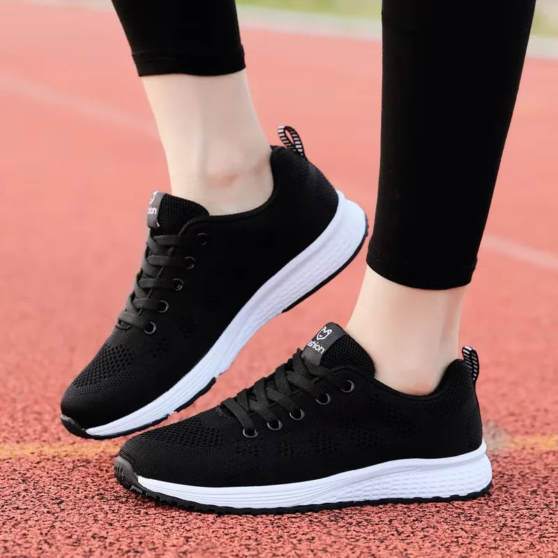 Women Casual Shoes Breathable Walking Mesh Lace Up Flat Shoes Sneakers Women Tenis Feminino Pink Black White