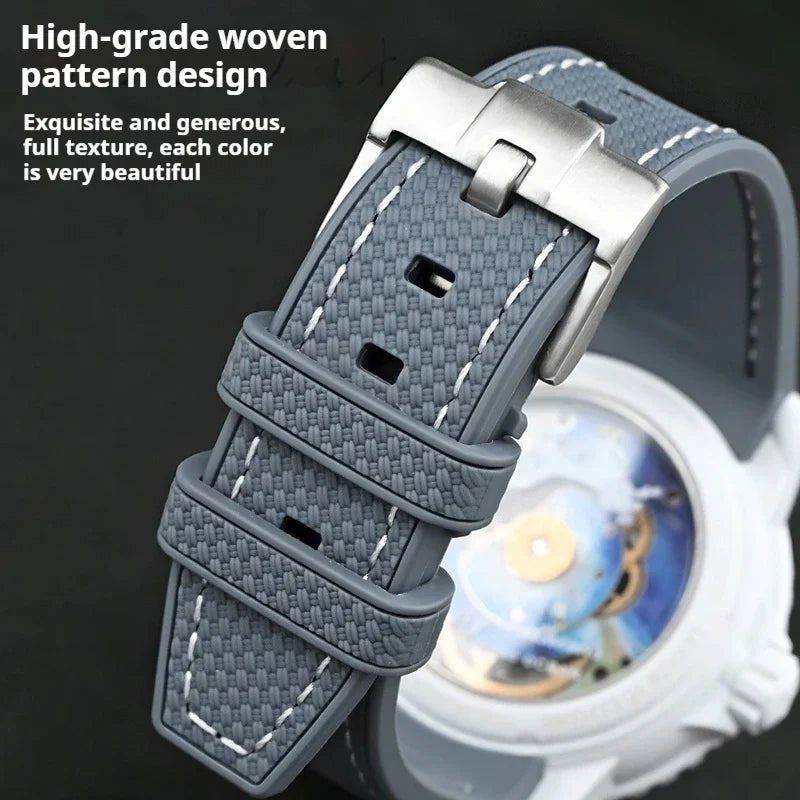 Rubber Silicone Watch Band for Swatch X Blancpain GREEN ABYSS Curved End Waterproof Sport Woven Pattern Strap Bracelet 22mm