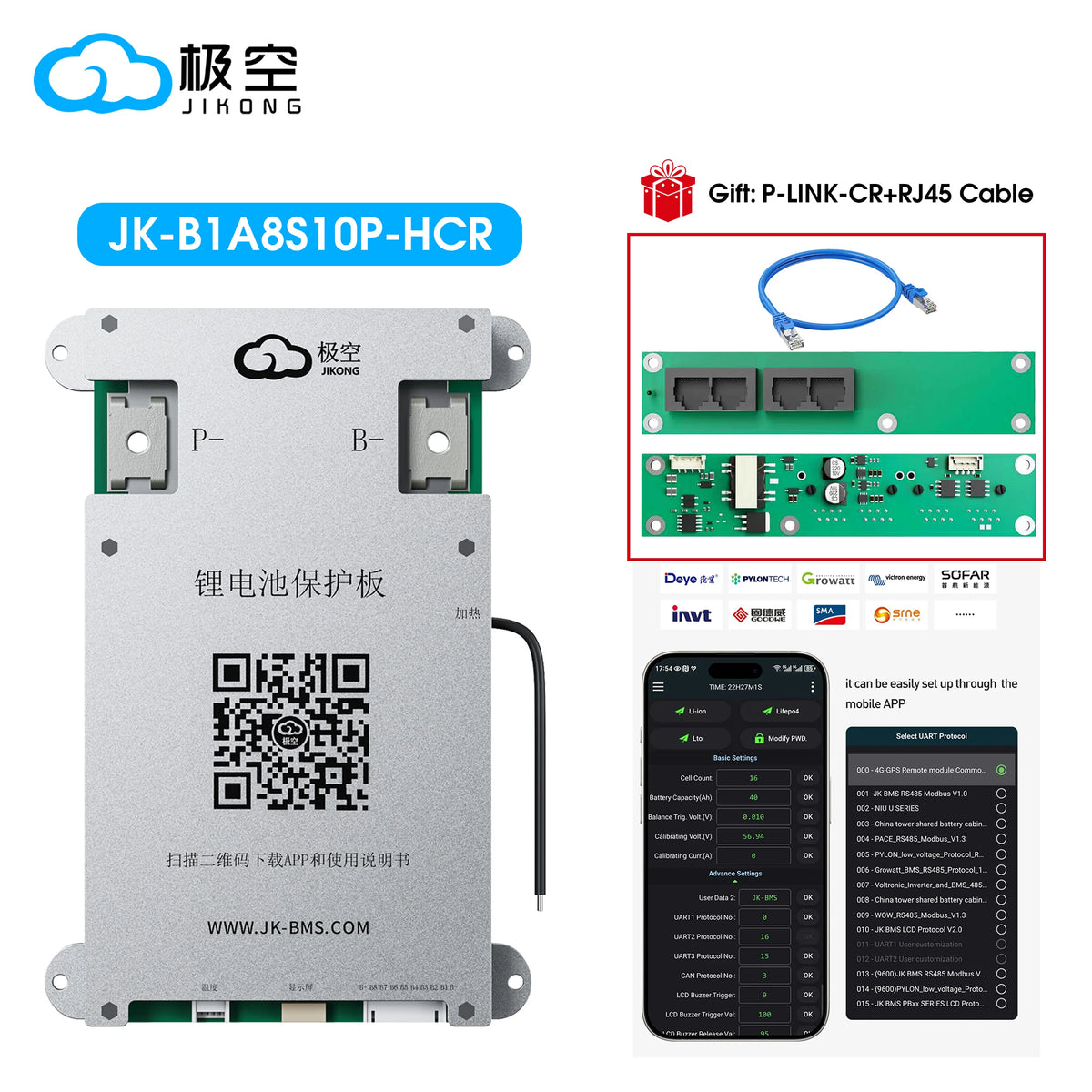 JIKONG JK BMS B1A8S10P BMS HEAT CANBUS RS485 4S 5S 6S 7S 8S 12V 24V BATTERY WITH 1A ACTIVE BALANCE bms lifepo4 Li-ion LTO 18650