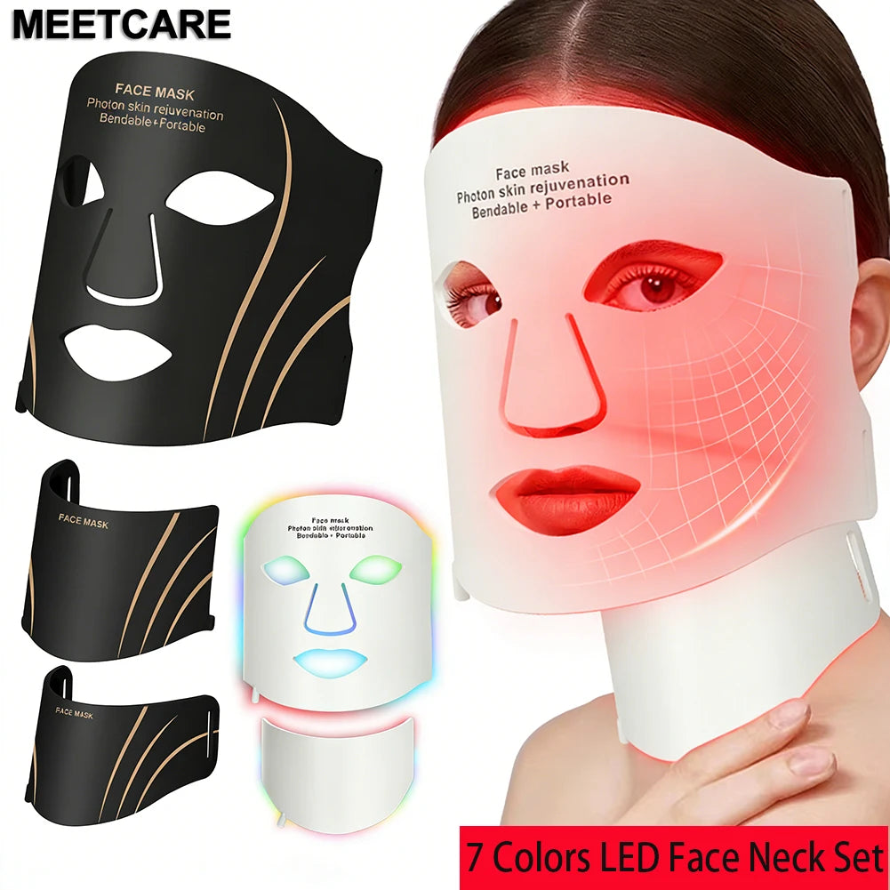 7 Colors LED Face Neck Set Mask Red Light Skin Rejuvenation Brighten Soft Silicone Facial Photon Therapy Flexible Skin Repair