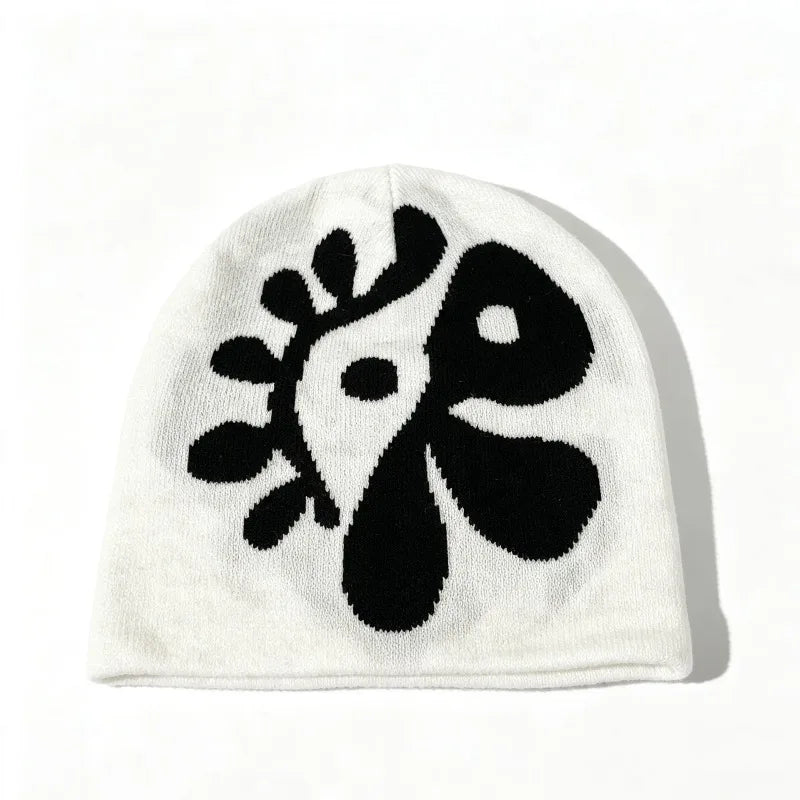 1pc Women Floral Knit Beanie Hat Flower Jacquard Skullcap Soft Stretchy Warm Cozy Headwear for Fall Winter Casual Street Outfits