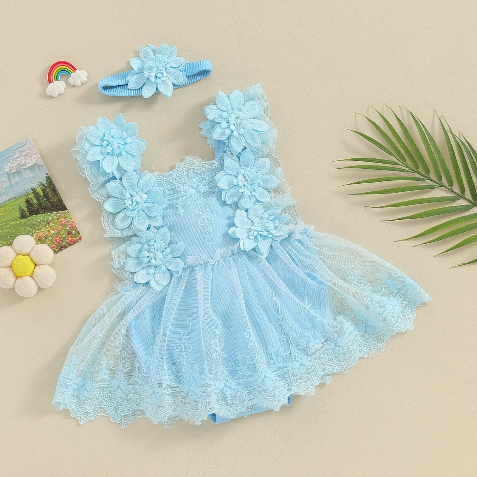 Pudcoco Infant Baby Girls Romper, Summer Sleeveless Square Neck Floral Lace Casual Party Street Bodysuit Tops + Head Band 0-18M