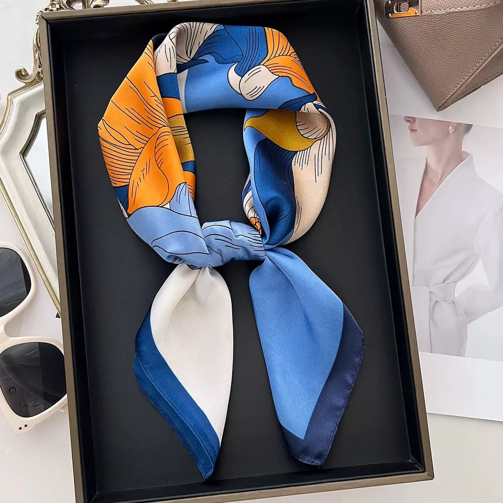 2025 New Yellow Lemon Print Square Silk Scarf for Women 70*70cm Neck Ties Fashion Decorate Neckerchief Female Hijab Bag Ribbions