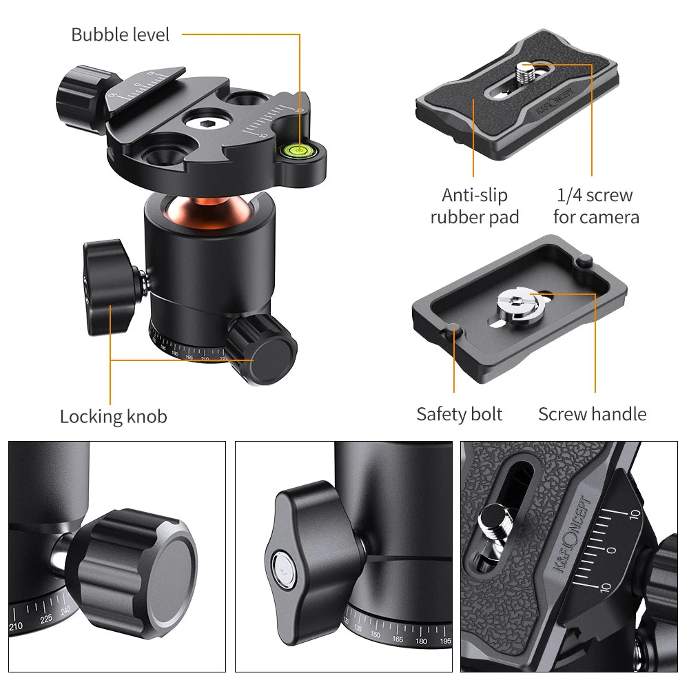 K&F CONCEPT KF-25 Ballhead Tripod Mount Adapter 25mm Large Ball Head Adapter with Quick Release Plate 1/4 Inch Screw 8kg Payload