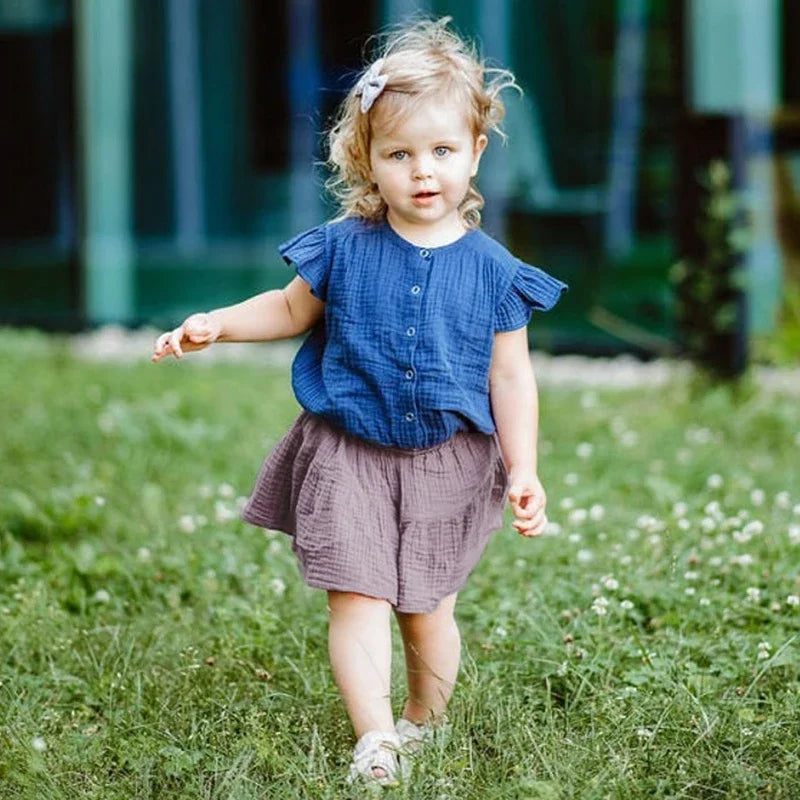 Summer New Toddler Girls Shorts 100% Cotton Double Gauze Children's Casual Ruffle Boho Flowy Loose Shorts TZ111