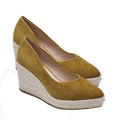 LIHUAMAO Red Suede wedge shoes women pumps pointed toe high heels platform espadrilles shoes princess wedding party