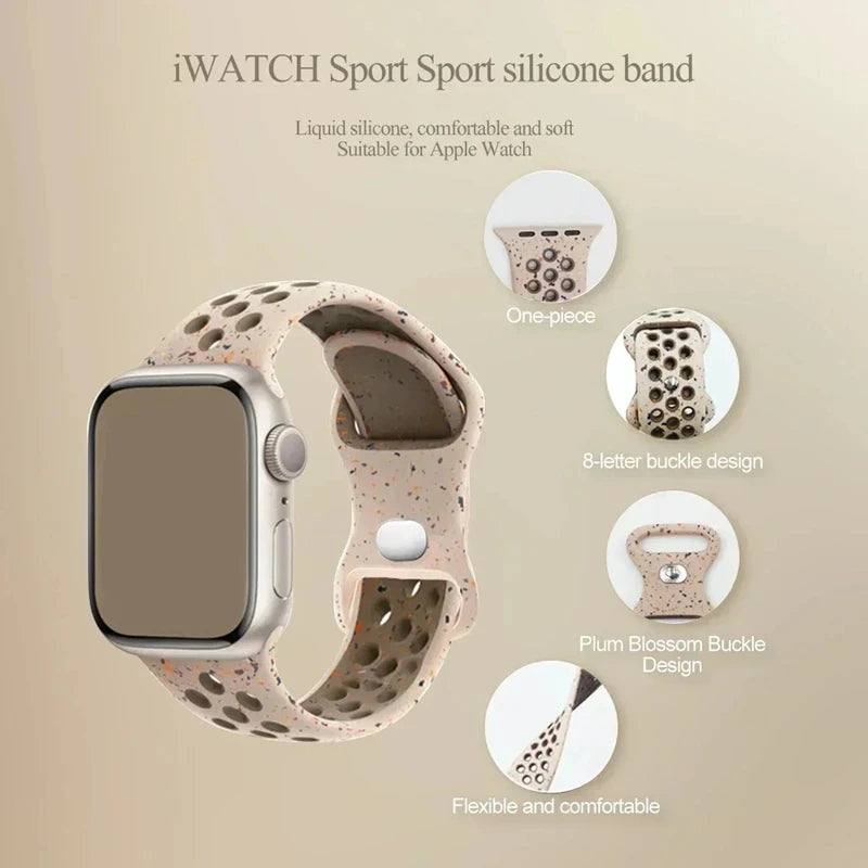 Silicone Strap For Apple Watch 44mm 45mm 40mm 41mm 38 42mm sports Rubber Breathable Band iwatch series 10 9 8 SE 7 6 Ultra 49mm