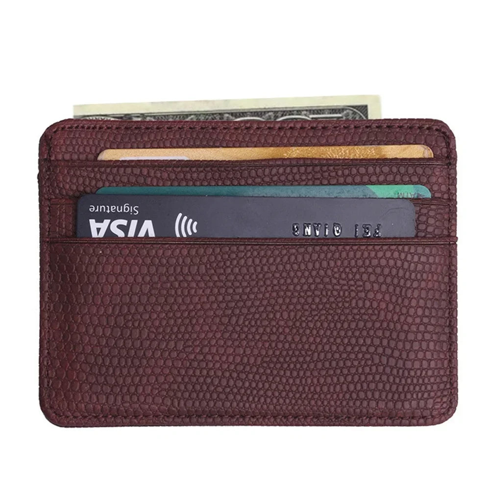 Mini Travel PU Leather Card Holder Wallet Lizard Pattern ID Window Case for Men Women Compact Wallet Organizer