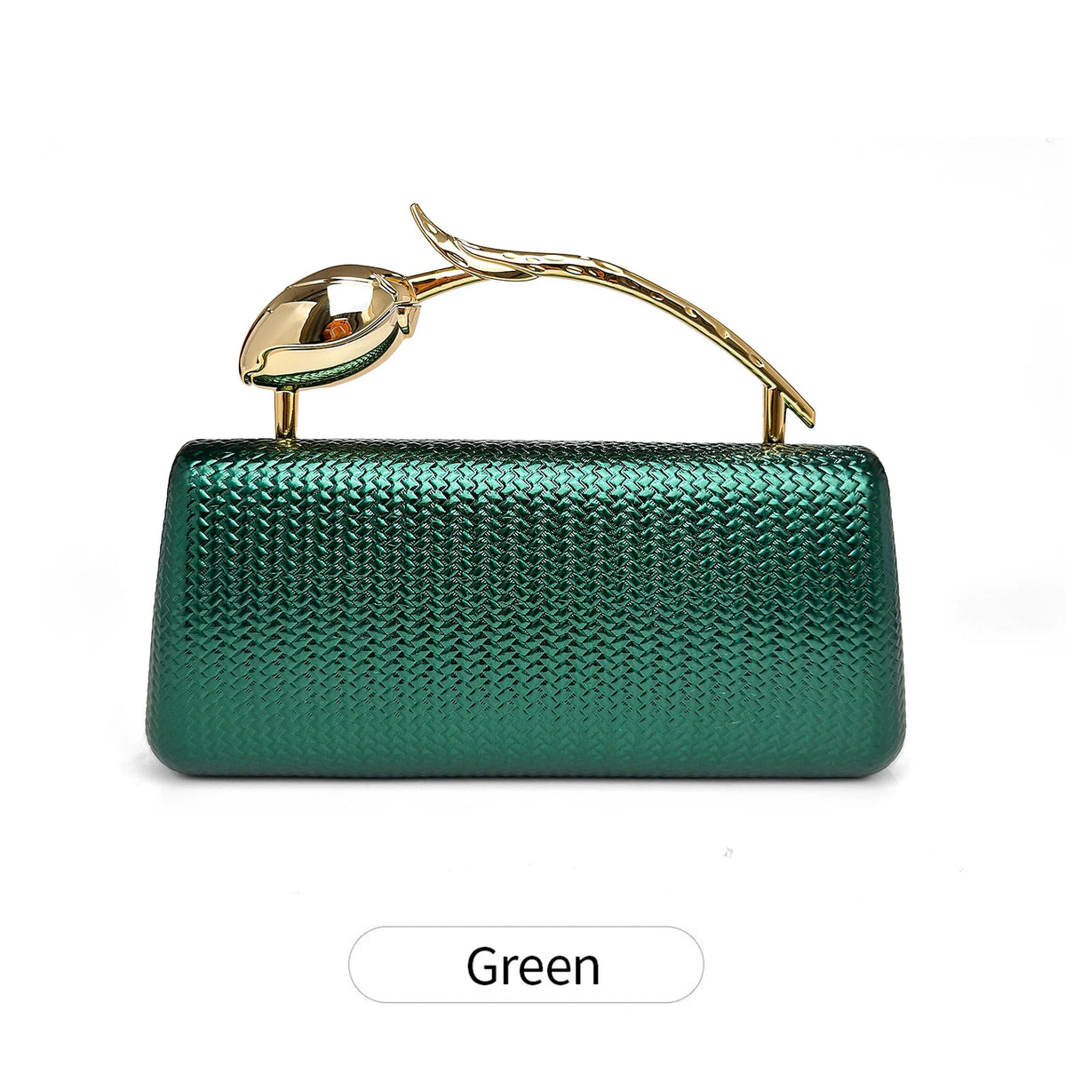 New Classic Gold Women's Evening Bag Luxury Party Chain Crossbody Bag with Rose Shaped Handle Wedding Clutch a Great Gift for Wo