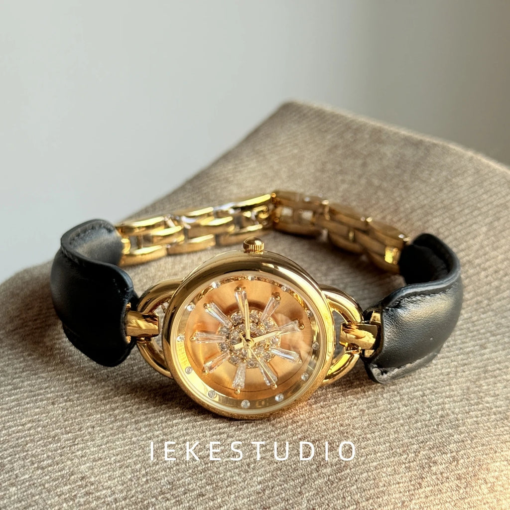 Gold Vintage Style Women'S Watch, Sophisticated And Stylish Design, Trendy Quartz Watch, Women'S Fashion Watch, Watch Accessory.