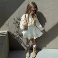 4478-1  Children Clothing Set INS Russian Girl's Dress Autumn Floral Lace Shirt+Cake Skirt Two-piece Set