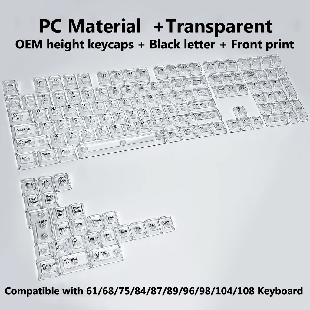 132 Keys Transparent Keycaps with Multi-Language English/ Korea /Russian for Mechanical Keyboard AK820 Pro Clear/ Misty Surface