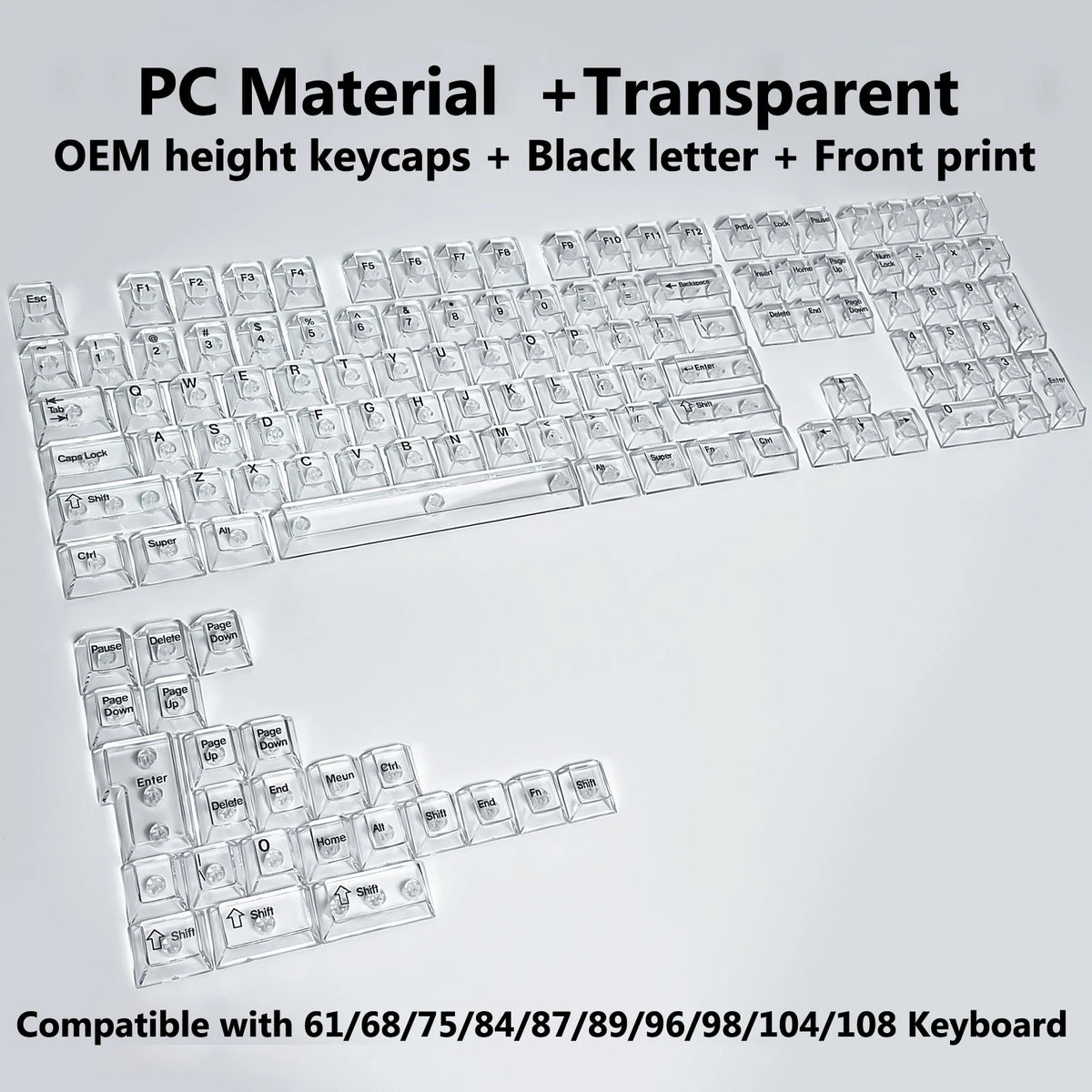 132 Keys Transparent Keycaps with Multi-Language English/ Korea /Russian for Mechanical Keyboard AK820 Pro Clear/ Misty Surface