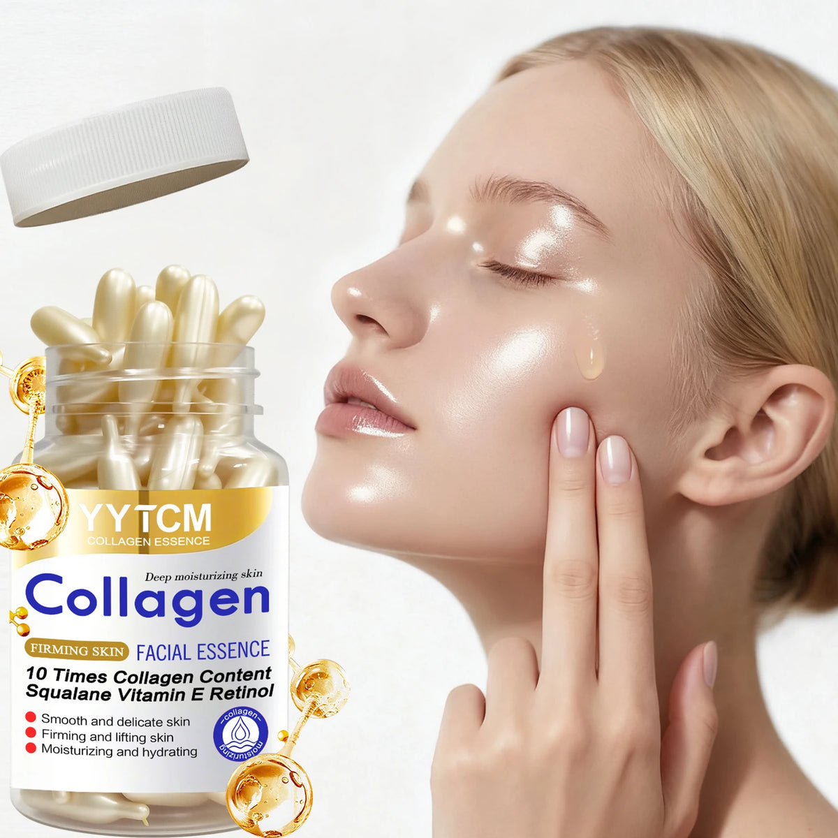 Collagen Firming Capsule Essence, Moisturizing and Smoothing the Skin, Contains Plant-Based Squalane, Retinol, and Vitamin E for Deep Hydration. 18 Capsules/30 Capsules/48 Capsules/60 Capsules/90 Capsules/120 Capsules