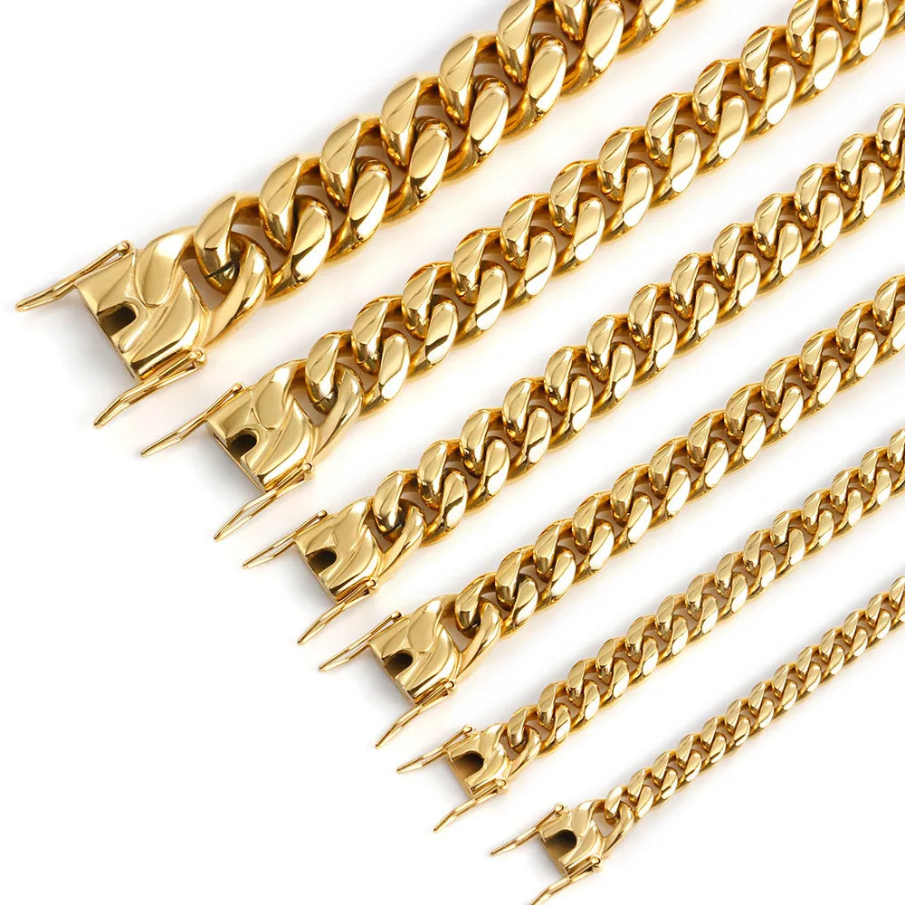 6/8/10/12/14/16MM Hip Hop Cuban Link Necklace For Men Stainless Steel Miami Fashion Jewelry Thick And Thin Rainbow Chains