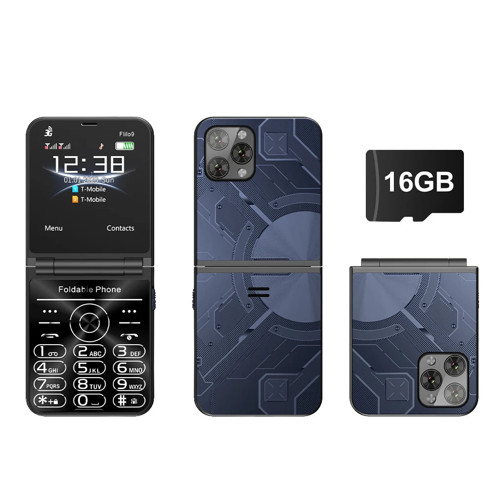 SERVO Flilo9 3G Mobile Phone Dual SIM Standby Call Recording Speed Dial FM Radio Blacklist Flashlight Foldable Button Cellphones