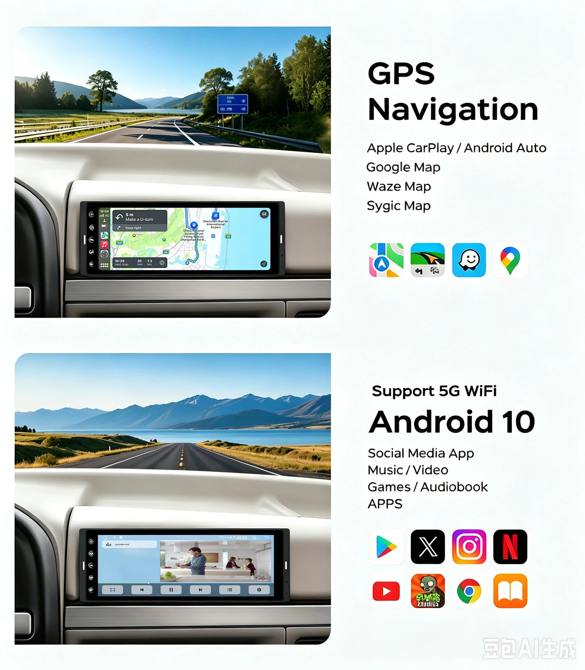 DRNVIYNC 6.9 Inch IPS 1280*480 Touch Screen 1Din Car Radio Wireless CarPlay Android Auto MP5 Player Bluetooth FM USB Car Multimedia Stereo It Mini Microphone Universal Auto Radio Head Unit Carplay Screen Autoradio GPS Navigat