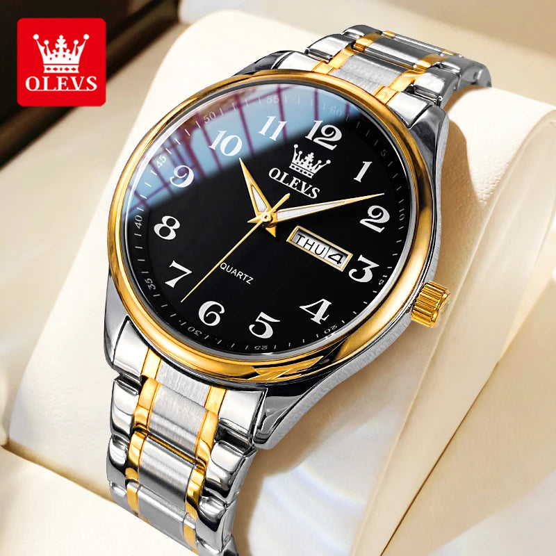 OLEVS 5567 Original Men's Watches Simple Classic Large Digital Dial Dual Calendar Waterproof Luminous Quartz Watch for Men Hot