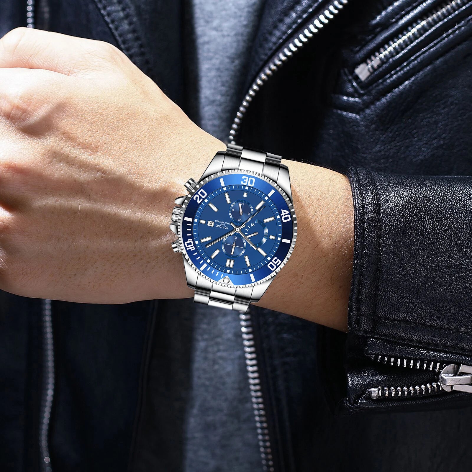 Luxury Men's Business Watches Men Silver Quartz Watch Male Luminous Clock