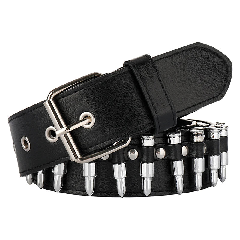 Z. Rivet Hollow Bullet Decoration Belt Fashion Leather Studded Goth Rock Wild Adjustable Women Punk Black Belt