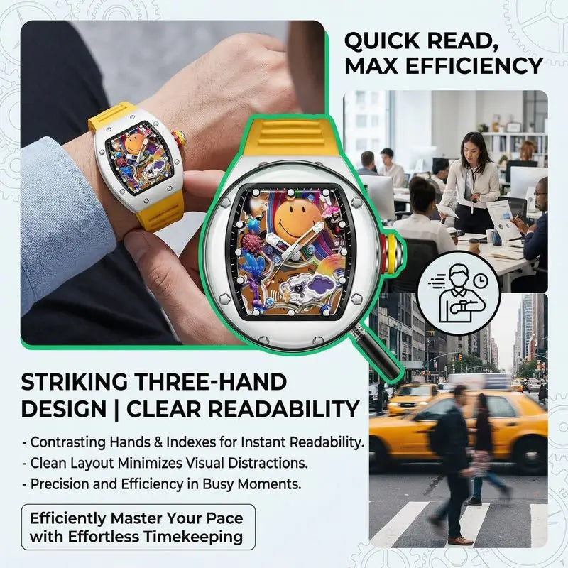 1 piece cute smiling face colorful pattern yellow strap square watch fashion personality trendy daily wear wristwatch