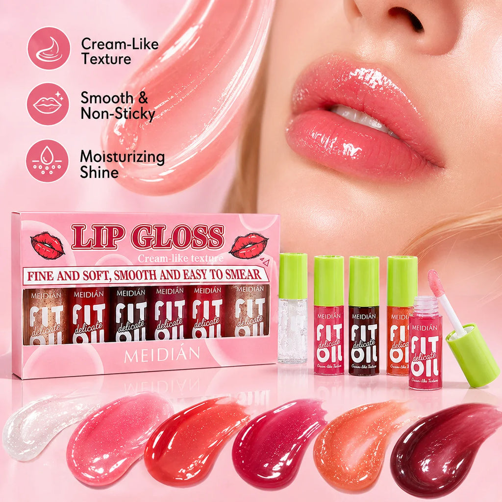 6Pcs Lip Oil Gloss Set, Hydrating High-Shine Non-Sticky Lip Gloss, Moisturizing Clear Pink Red Tint, Travel Makeup Gift