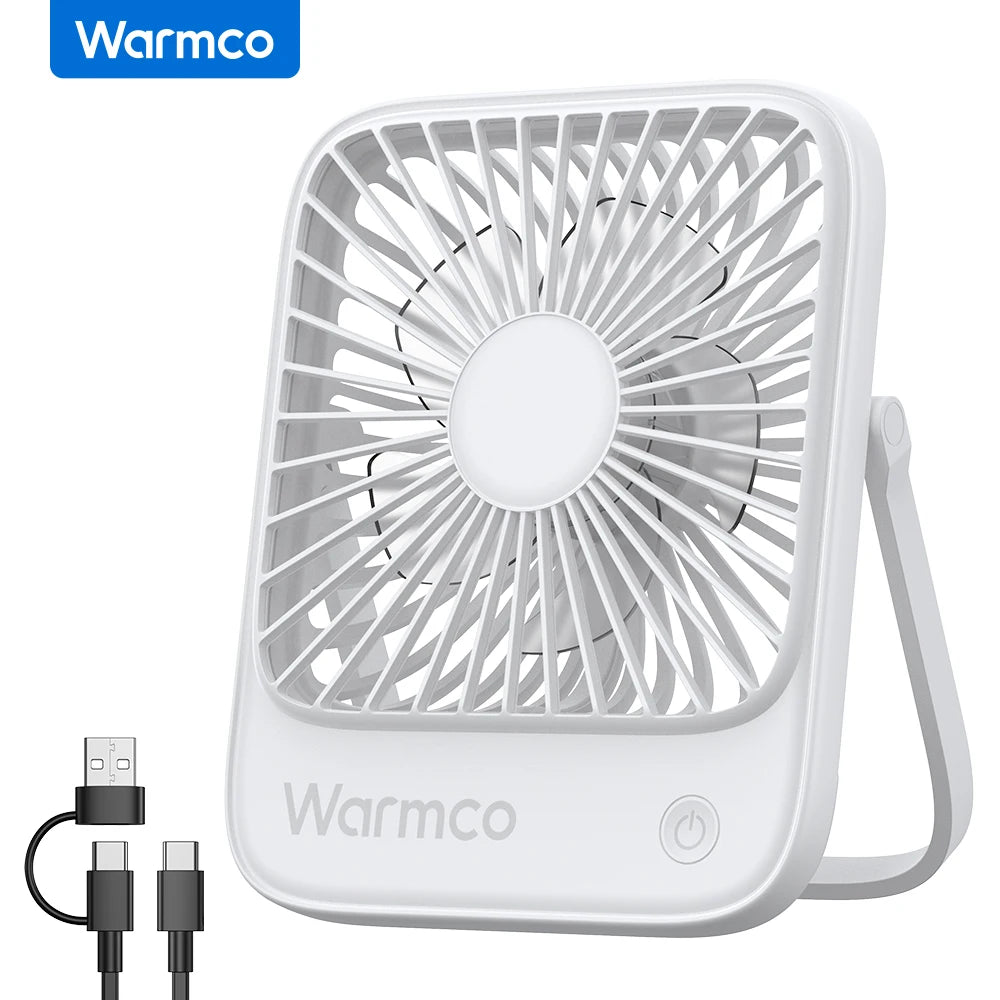 Warmco Mini USB Desk Fans Portable USB-C Desktop Cooling Fan 3-Speed Adjustable 180° Rotation Quiet Small Personal Fan for Home