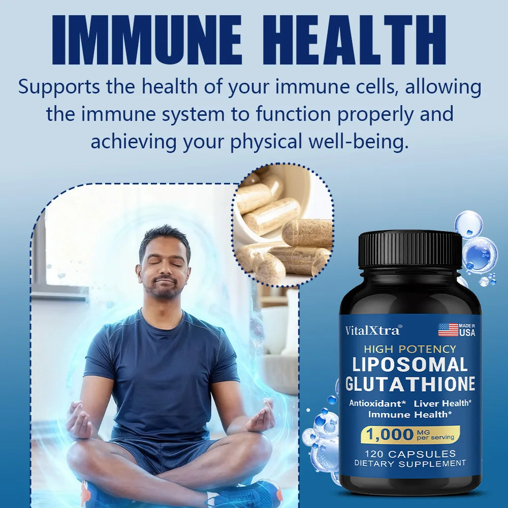 Liposomal Glutathione 1000mg - Vitamin C, Antioxidant, Supports Liver, Immune, Brain & Skin Health, Enhanced Absorption