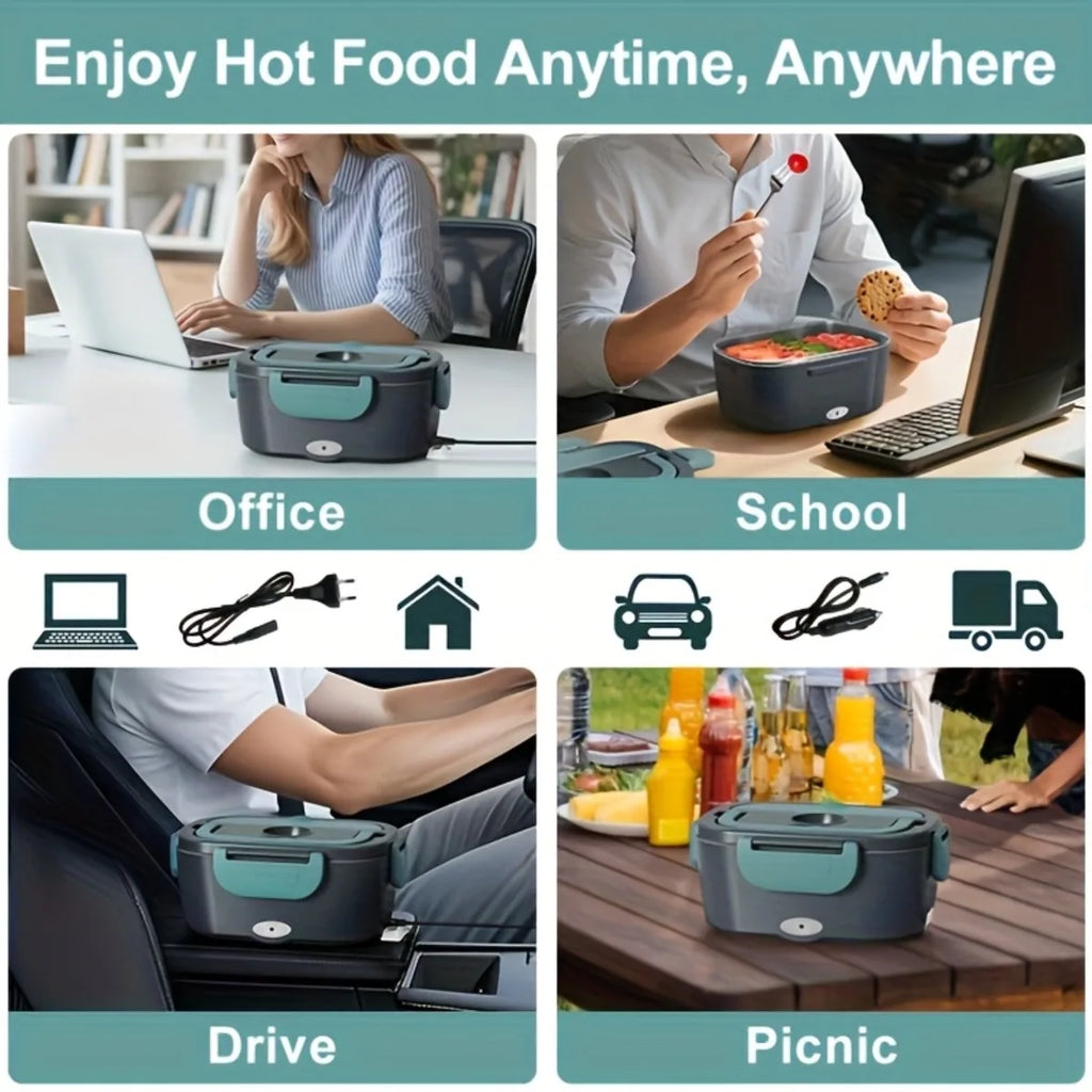 New US Standard Electric Lunch Box Double Compartment Portable Food Heater 110V-240V 12V 24V for Home Car Camping
