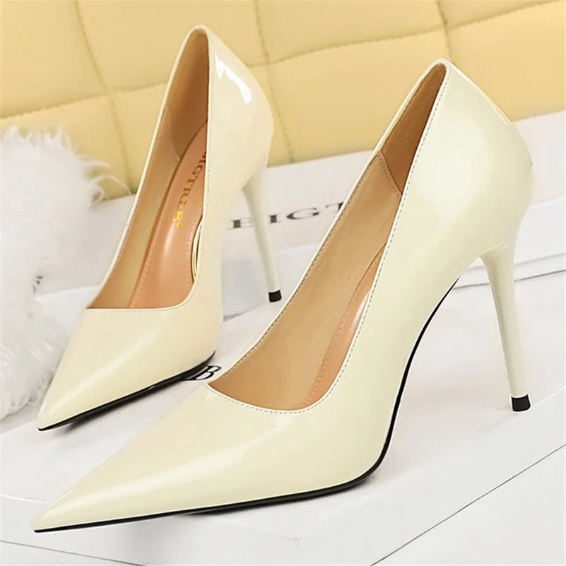Women Fetish 10cm High Heels Nude Pumps Wedding Bridal Stiletto Wedding Sexy Wine Red Heels Lady Scarpins Office Party Shoes