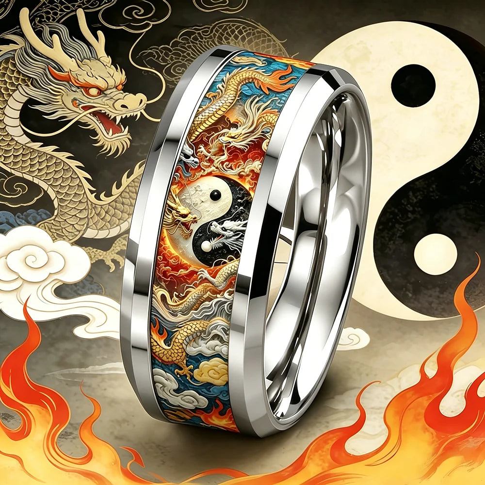 Cool Domineering Auspicious Cloud Dragon Ring Retro Punk Stainless Steel Dragon Rings for Men Rock Biker Jewelry Anillos Hombre