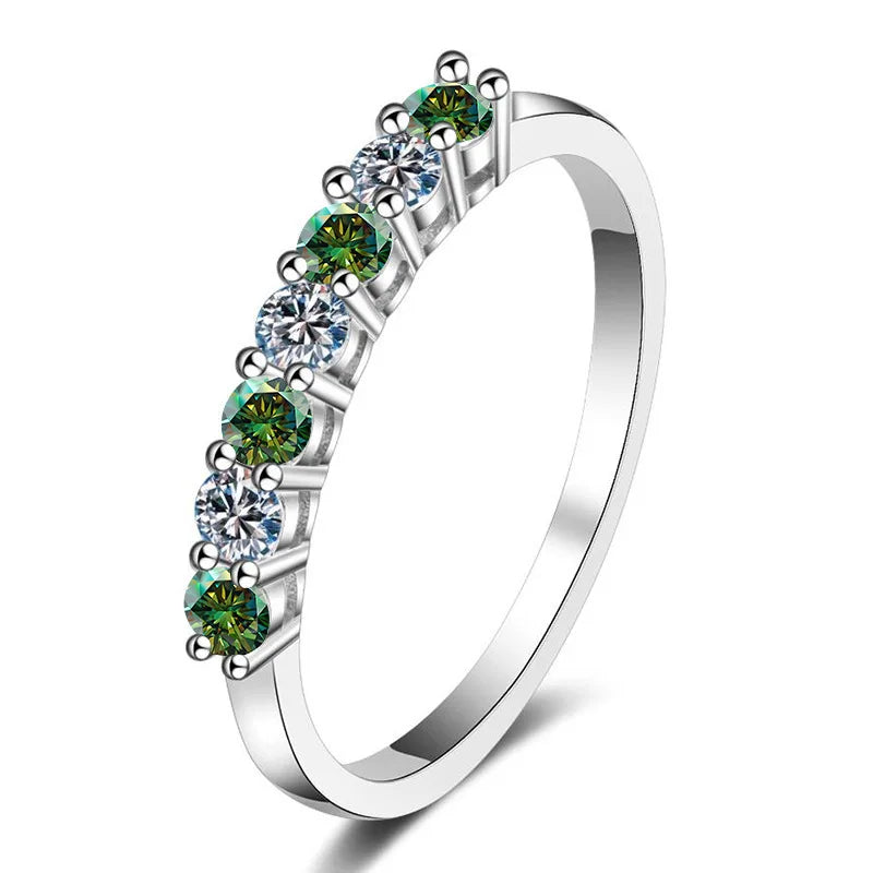 0.7CT D Color VVS1 EX Round Moissanite Ring 925 Sterling Silver Eternity Ring Women Engagement Wedding Luxury Band