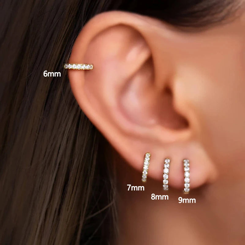 2pcs Stainless Steel Minimal Hoops Earrings for Women 5mm 6mm 7mm 8mm 9mm Huggie hoops mini Multicolored Rainbow CZ Earring