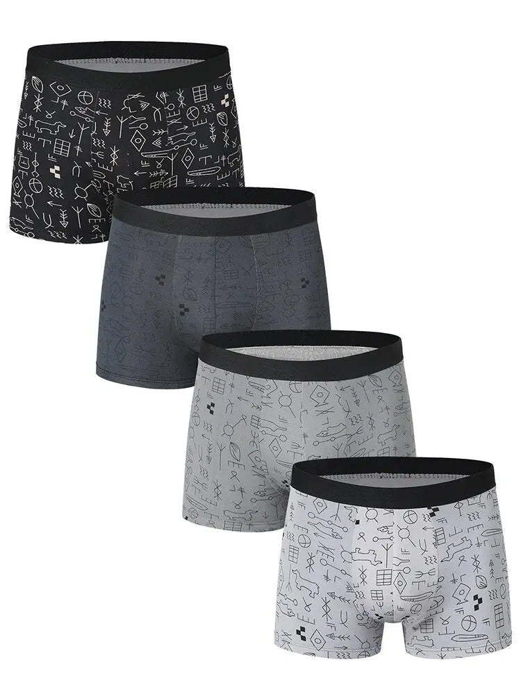 4 Pieces European and American Size MEN'S FASHION Printed Boxer Underwear Comfortable Swimming Trunks Oversized Underwear Shorts