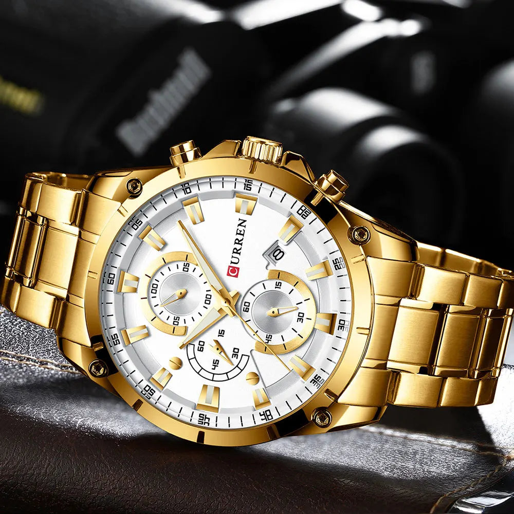 CURREN 8360 Quartz Men's Water-Resistant Business Watch, Minimalist Stainless Steel Strap Multi-Function Six-Hand Calendar Watch